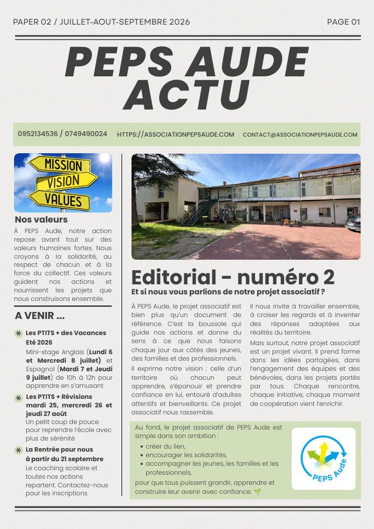 Couverture du journal PEPS Aude Actu — N° 02