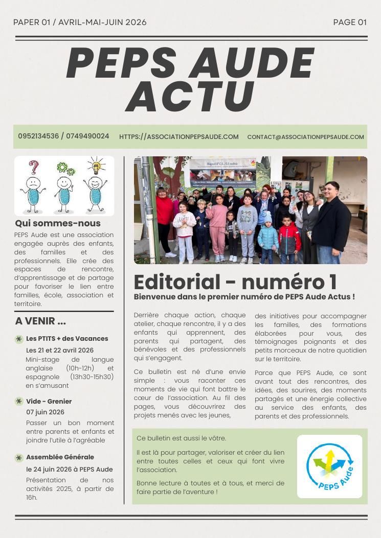 Couverture du journal PEPS Aude Actu — N° 01